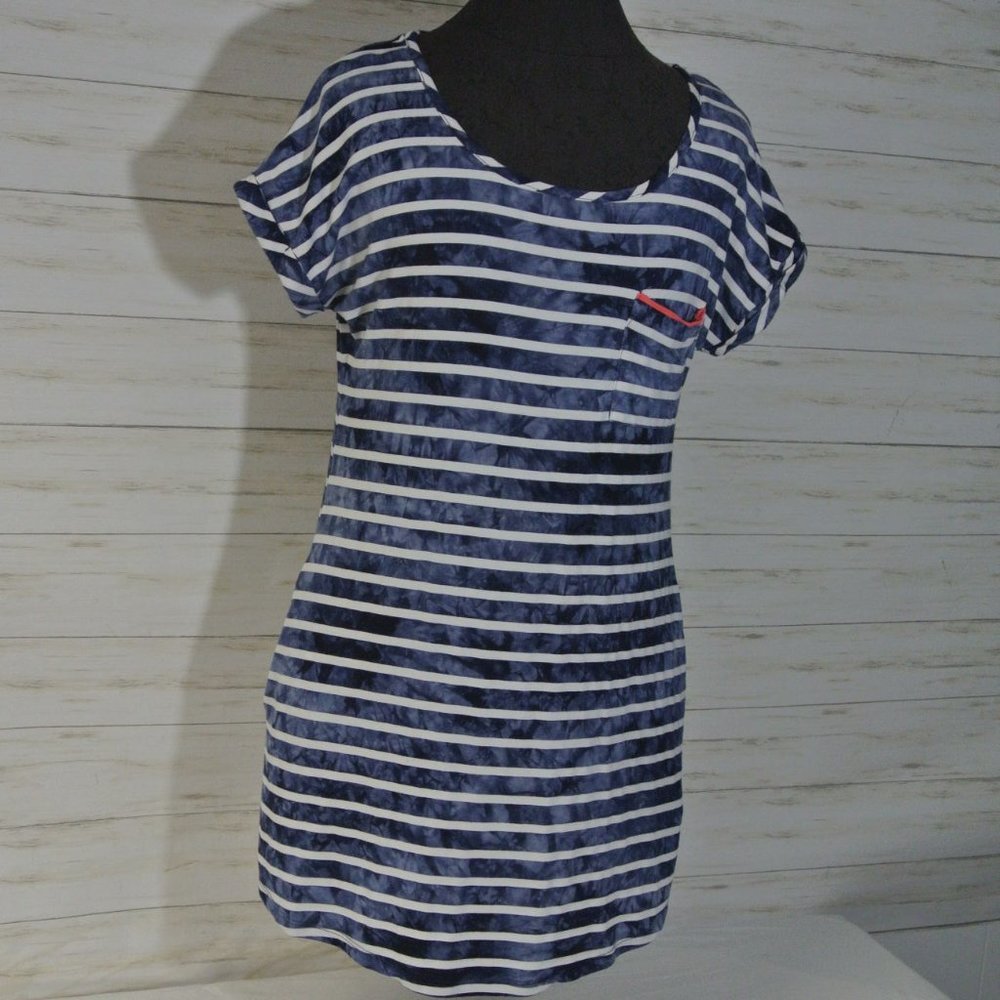 *BOAT HOUSE BEACHWEAR Pullover Swim Suit Cover Up Blue White Stripes Nautical